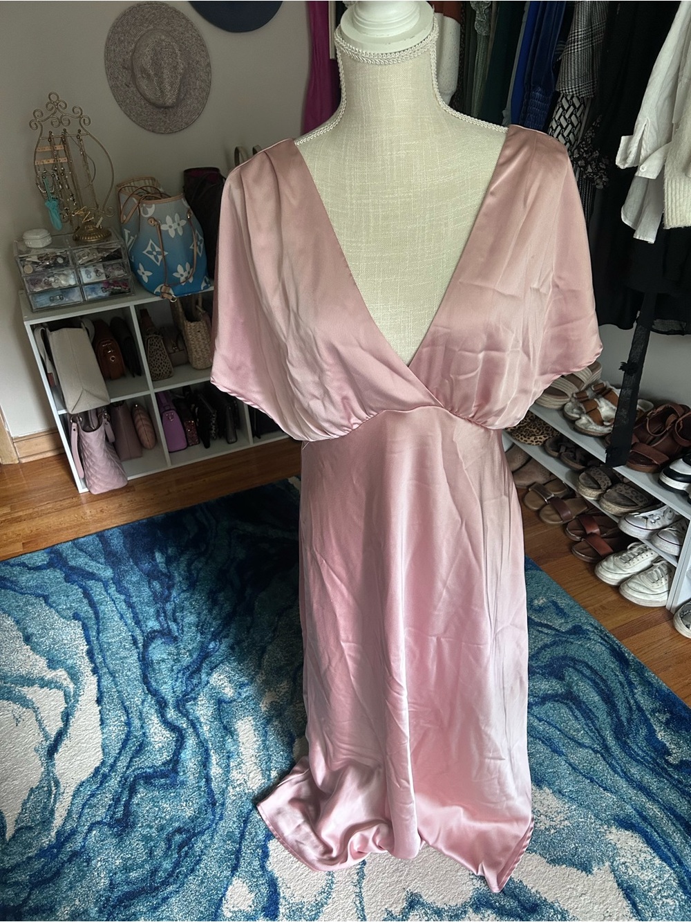 Pink Satin V-Neck Dress